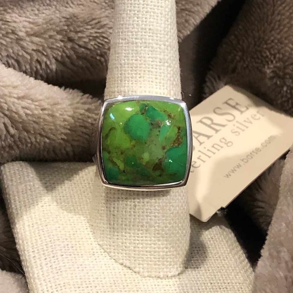 BARSE Green Turquoise Sterling Silver Statement Ring Sz 9.5 or 10